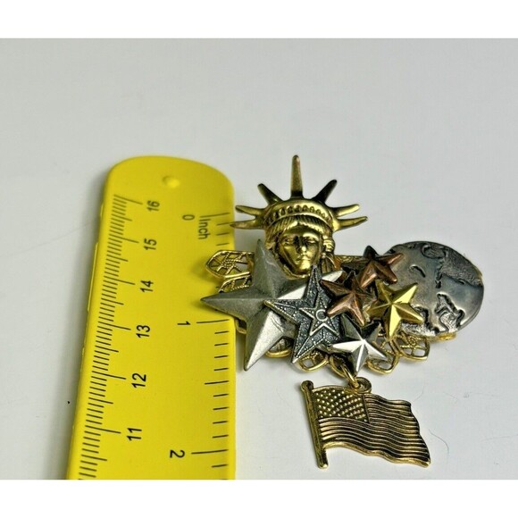Statue of Liberty Tri-Color Brooch – 2 Inches, Stars & Flag, Copper, Silver, Bro - Picture 5 of 5